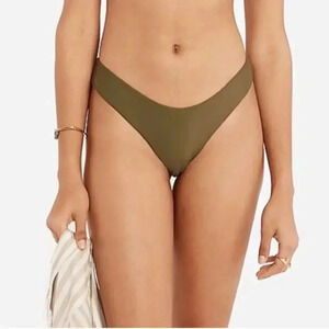 J.Crew Curved waist High Leg Cut cheeky bikini bottom Safari Green Large NWT